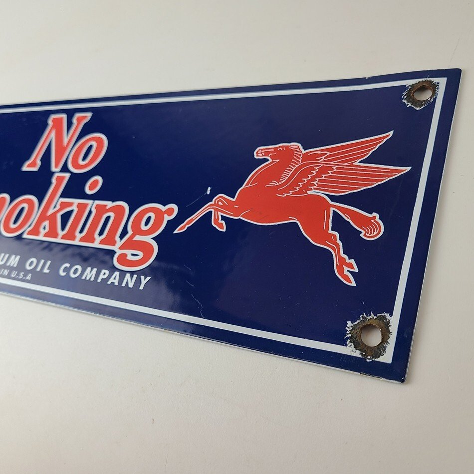 Vintage Mobil Gasoline Sign - Tobacco No Smoking Porcelain Gas Station Pump Sign - Image 8