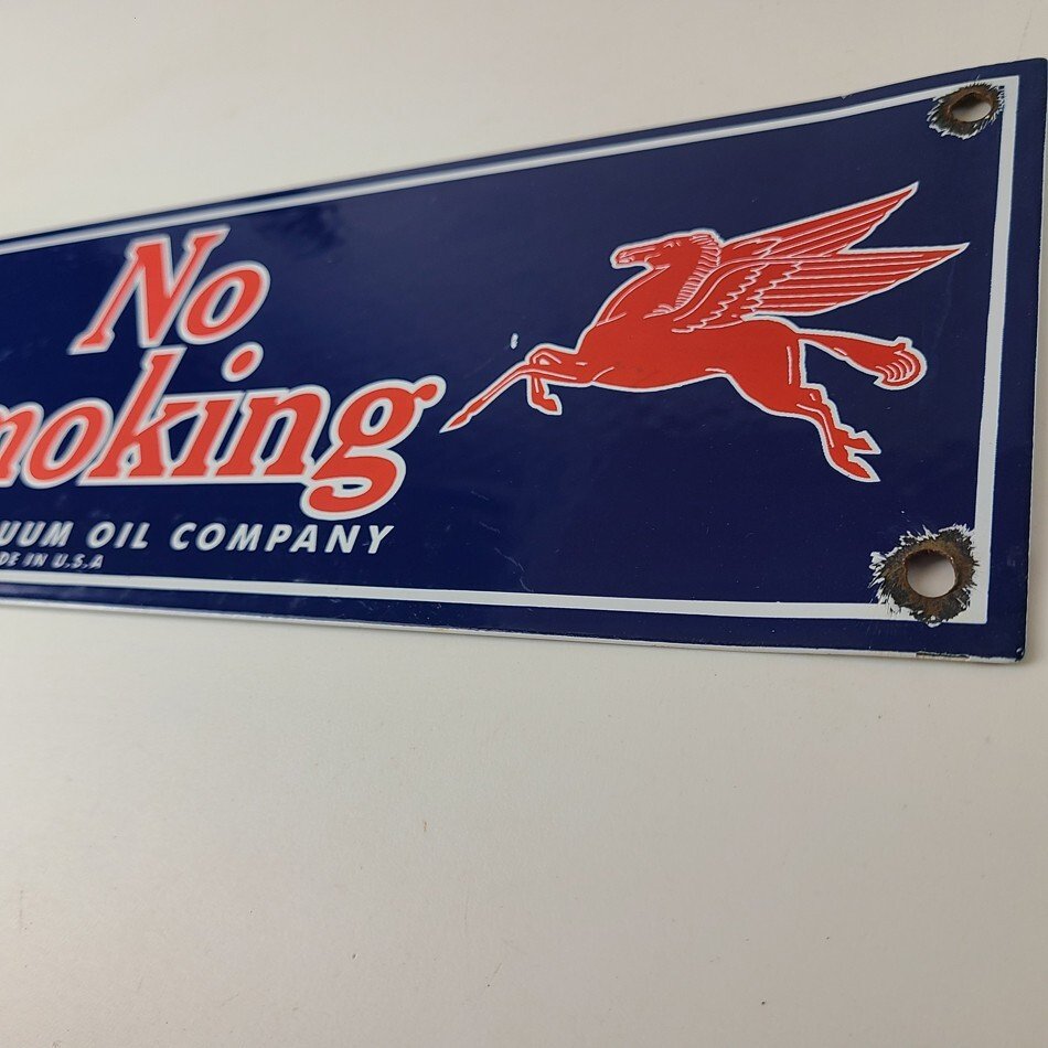 Vintage Mobil Gasoline Sign - Tobacco No Smoking Porcelain Gas Station Pump Sign - Image 9