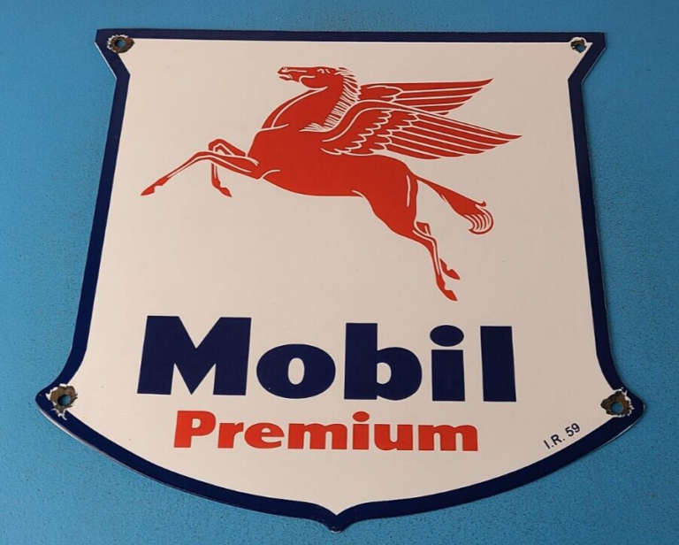 Vintage Mobil Sign Porcelain Premium Oil Gasoline Pegasus Gas Pump Sign 306071105161