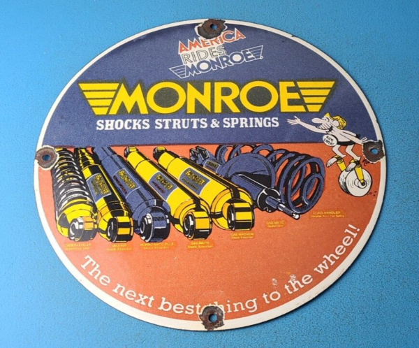 Vintage Monroe Struts Springs Sign USA Parts Service Gas Pump Porcelain Sign 305750192131