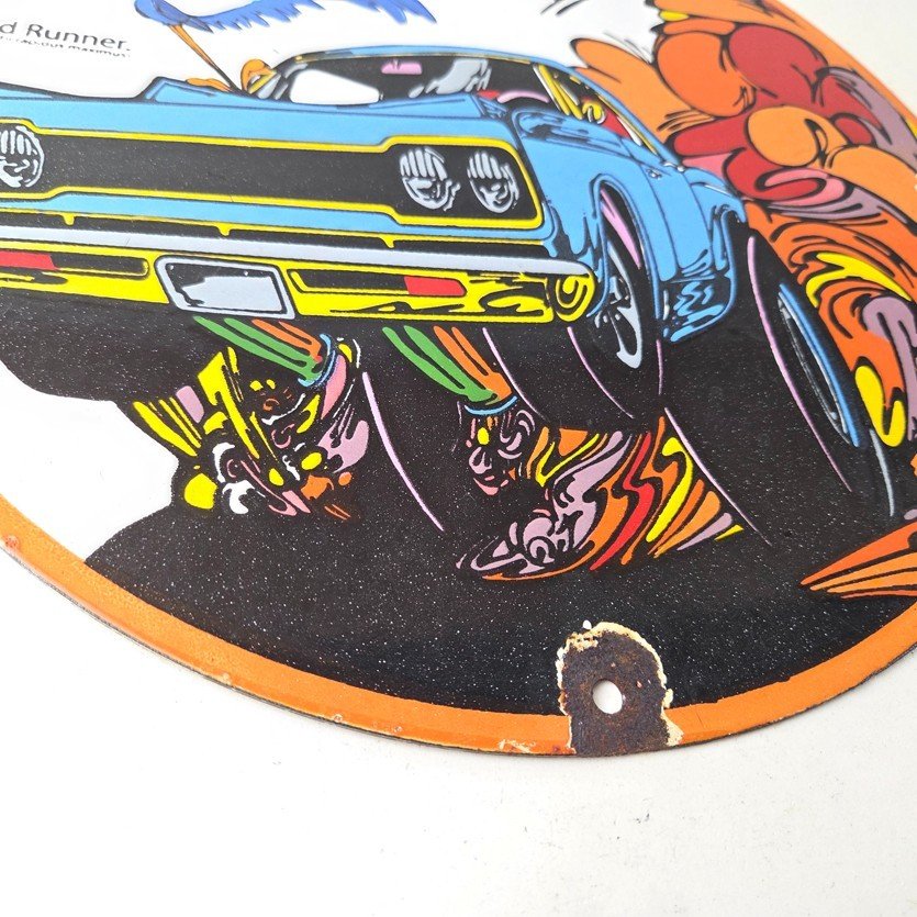 Vintage Mopar Plymouth Porcelain Sign - Road Runner Auto Shop Gas Pump Sign - Image 11