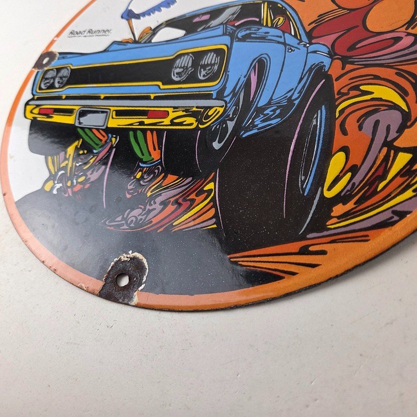 Vintage Mopar Plymouth Porcelain Sign - Road Runner Auto Shop Gas Pump Sign - Image 14