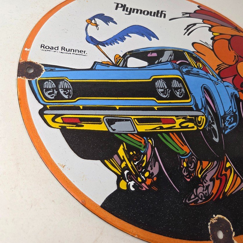 Vintage Mopar Plymouth Porcelain Sign - Road Runner Auto Shop Gas Pump Sign - Image 6