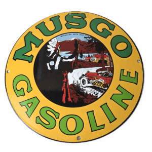 Vintage Musgo Gasoline Sign - Gas Oil Pump American Indian Chief Porcelain Sign