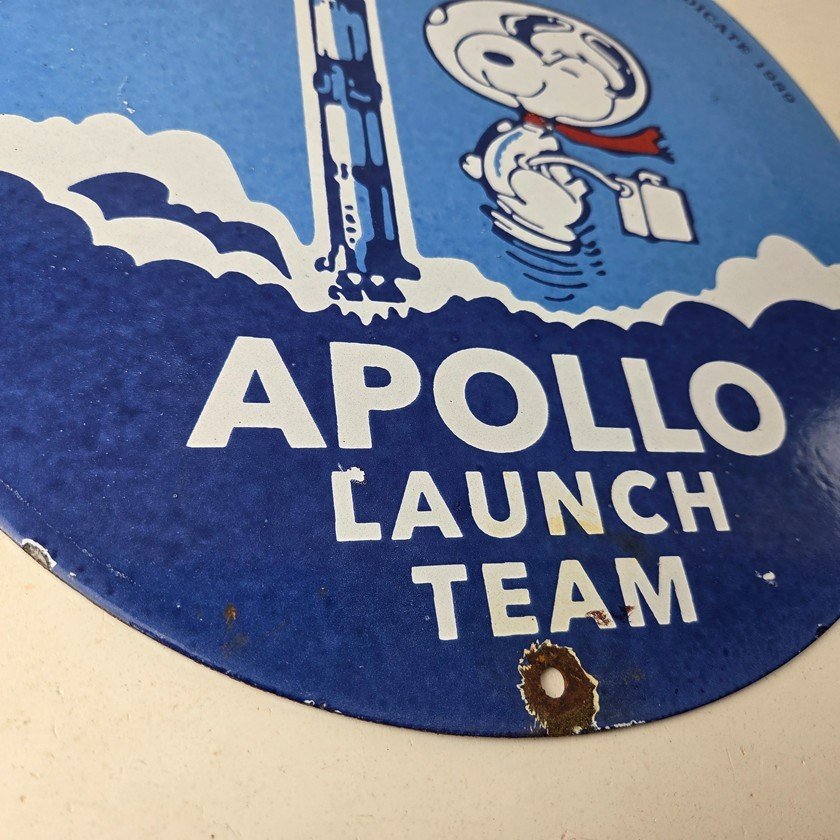 Vintage NASA Apollo Sign - Space Shuttle Snoopy Astronaut Porcelain Gas Sign - Image 11