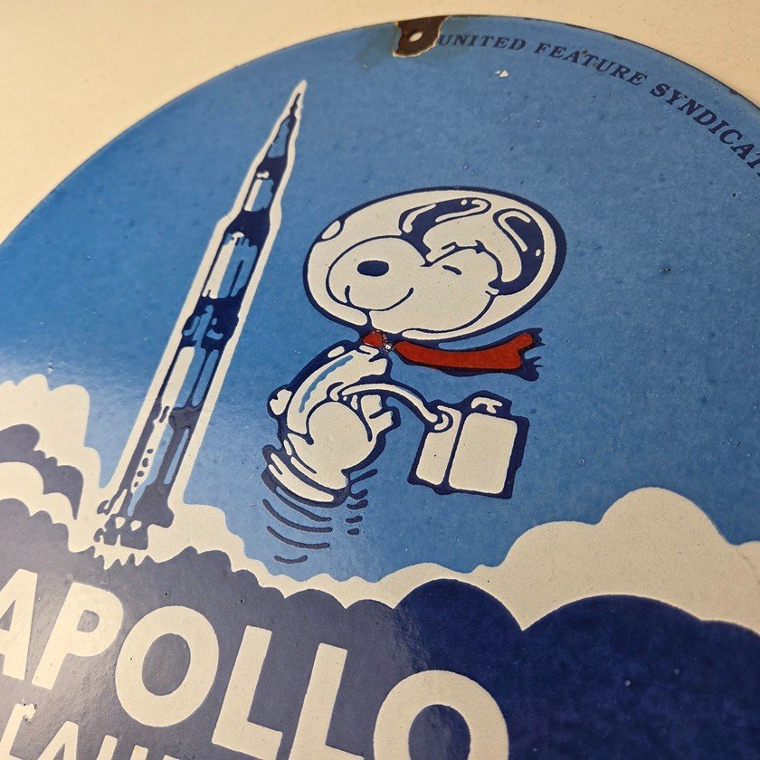Vintage NASA Apollo Sign - Space Shuttle Snoopy Astronaut Porcelain Gas Sign - Image 12