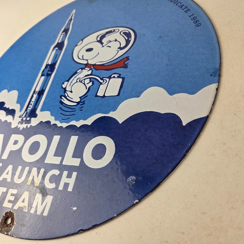 Vintage NASA Apollo Sign - Space Shuttle Snoopy Astronaut Porcelain Gas Sign - Image 13
