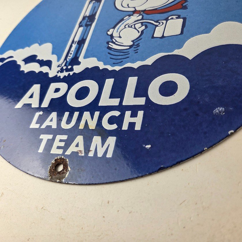 Vintage NASA Apollo Sign - Space Shuttle Snoopy Astronaut Porcelain Gas Sign - Image 14
