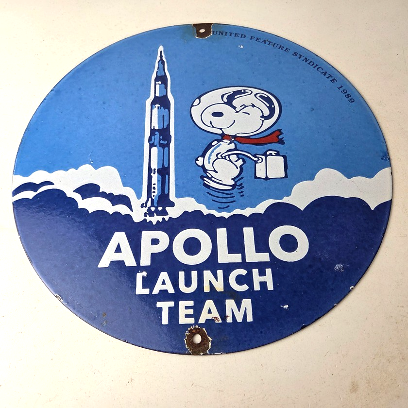 Vintage NASA Apollo Sign - Space Shuttle Snoopy Astronaut Porcelain Gas Sign - Image 15