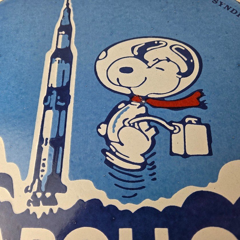 Vintage NASA Apollo Sign - Space Shuttle Snoopy Astronaut Porcelain Gas Sign - Image 3