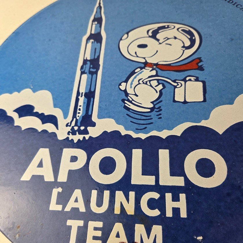Vintage NASA Apollo Sign - Space Shuttle Snoopy Astronaut Porcelain Gas Sign - Image 4
