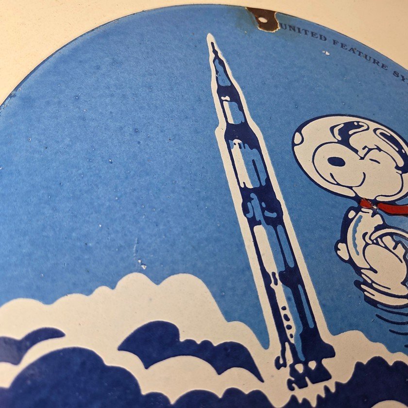 Vintage NASA Apollo Sign - Space Shuttle Snoopy Astronaut Porcelain Gas Sign - Image 5