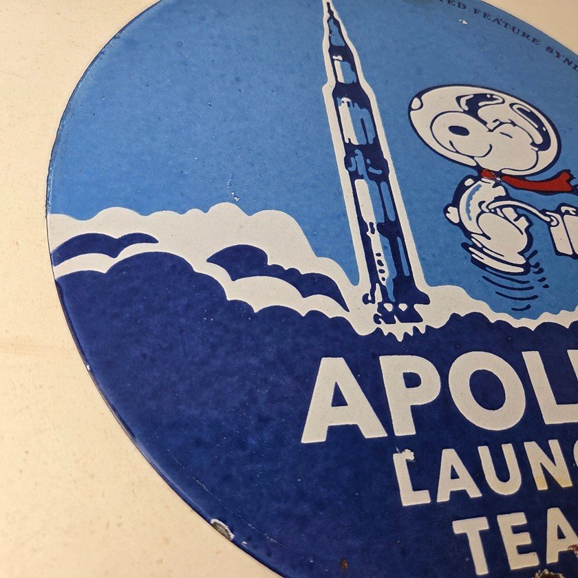 Vintage NASA Apollo Sign - Space Shuttle Snoopy Astronaut Porcelain Gas Sign - Image 6