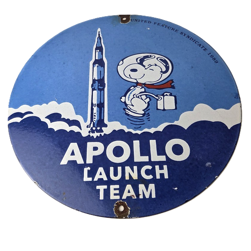 Vintage NASA Apollo Sign - Space Shuttle Snoopy Astronaut Porcelain Gas Sign