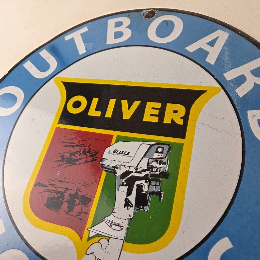 Vintage Oliver Outboards Porcelain Sign - Boat Motor Gas Engines Pump Sign - Image 12