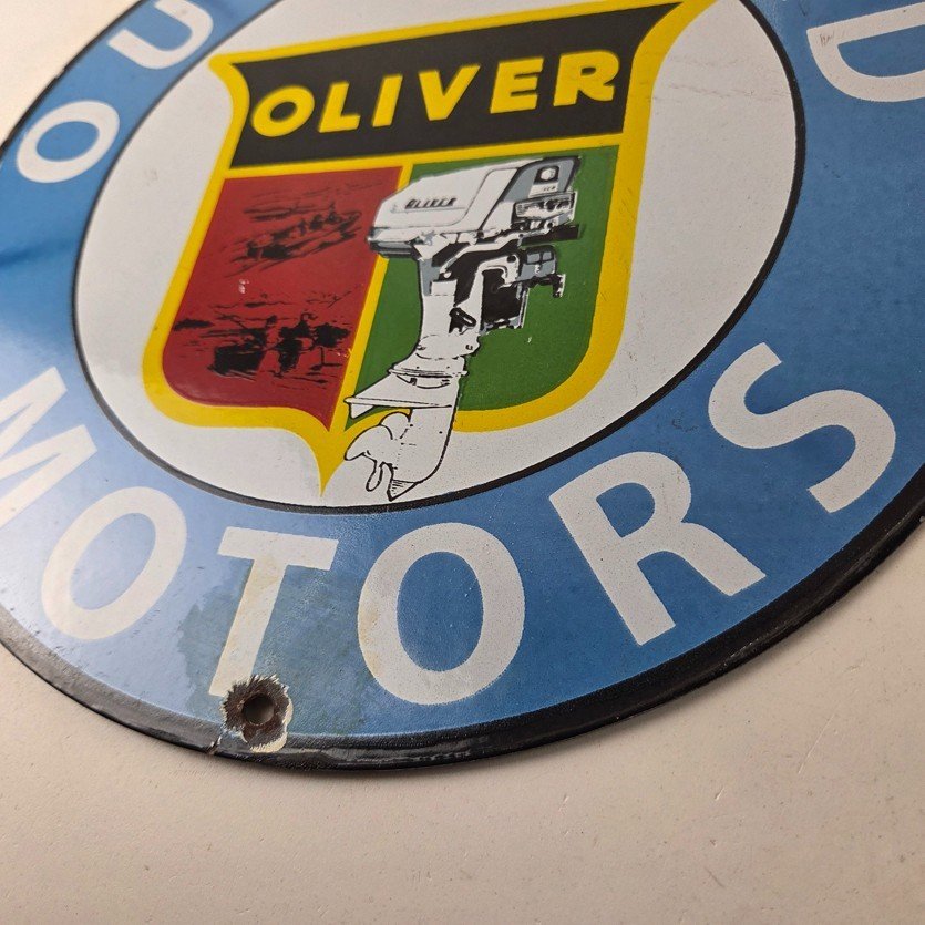 Vintage Oliver Outboards Porcelain Sign - Boat Motor Gas Engines Pump Sign - Image 14