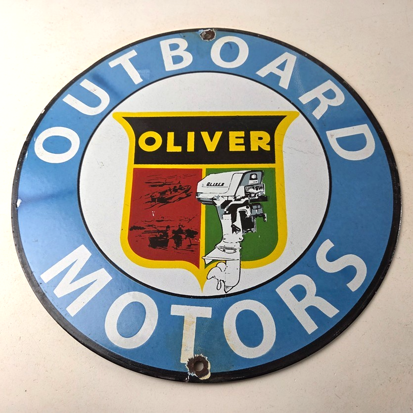 Vintage Oliver Outboards Porcelain Sign - Boat Motor Gas Engines Pump Sign - Image 15