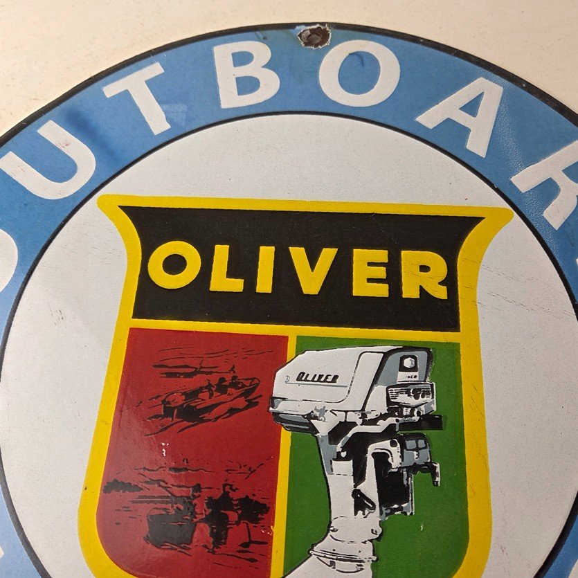 Vintage Oliver Outboards Porcelain Sign - Boat Motor Gas Engines Pump Sign - Image 3
