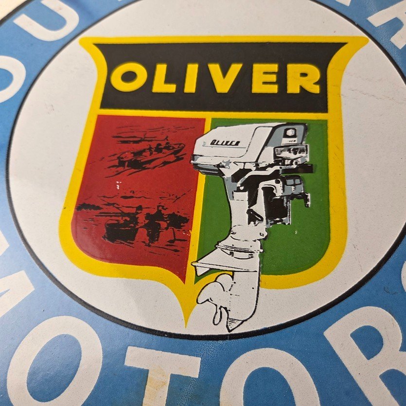 Vintage Oliver Outboards Porcelain Sign - Boat Motor Gas Engines Pump Sign - Image 4