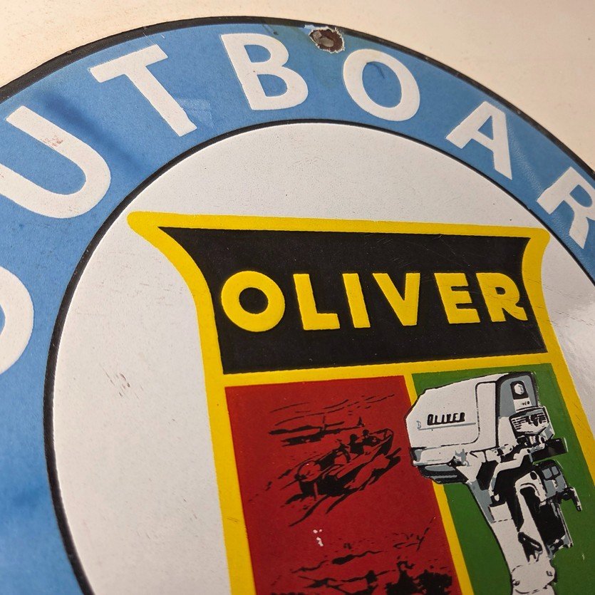 Vintage Oliver Outboards Porcelain Sign - Boat Motor Gas Engines Pump Sign - Image 5