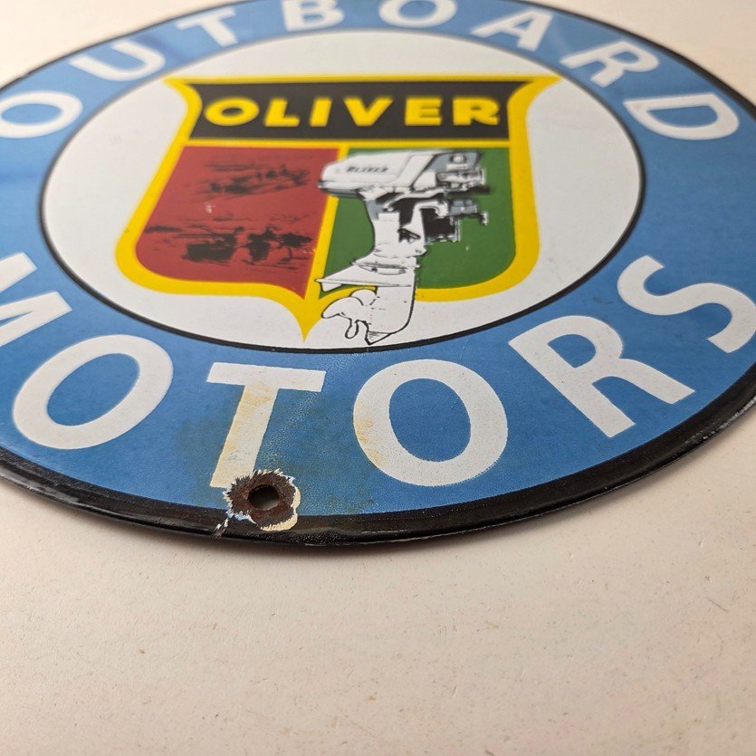 Vintage Oliver Outboards Porcelain Sign - Boat Motor Gas Engines Pump Sign - Image 10
