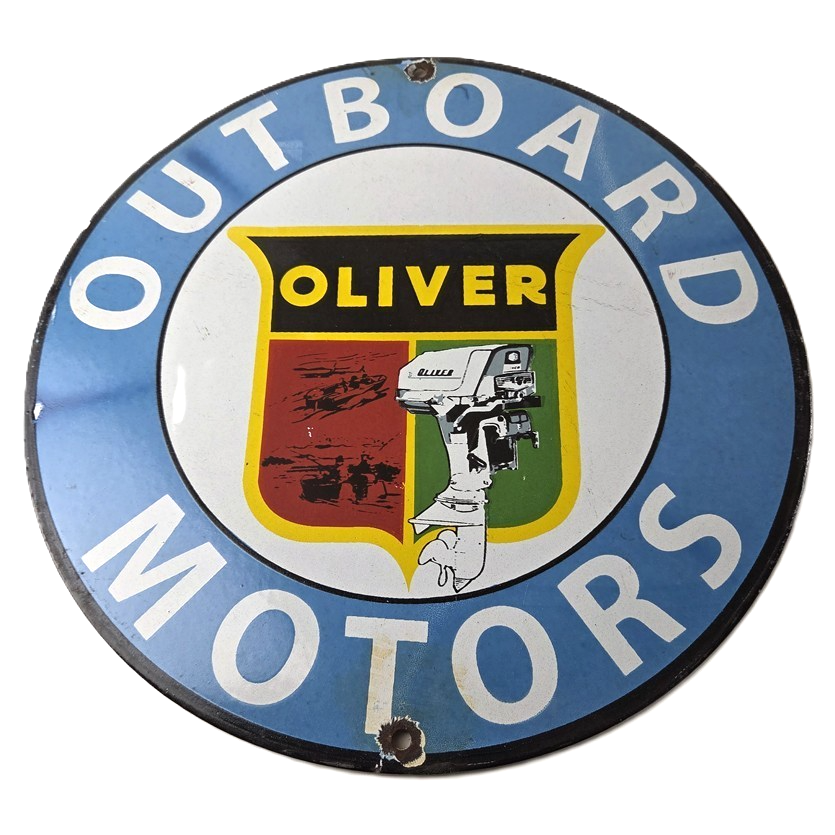 Vintage Oliver Outboards Porcelain Sign - Boat Motor Gas Engines Pump Sign