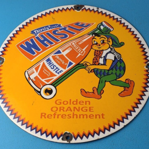 Vintage Orange Soda Sign - Thirsty Whistle Beverage Pop Elf Porcelain Gas Sign