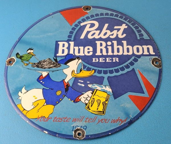 Vintage Pabst Blue Ribbon Beer Sign Brewery Beverage Gas Pump Porcelain Sign 305697735661