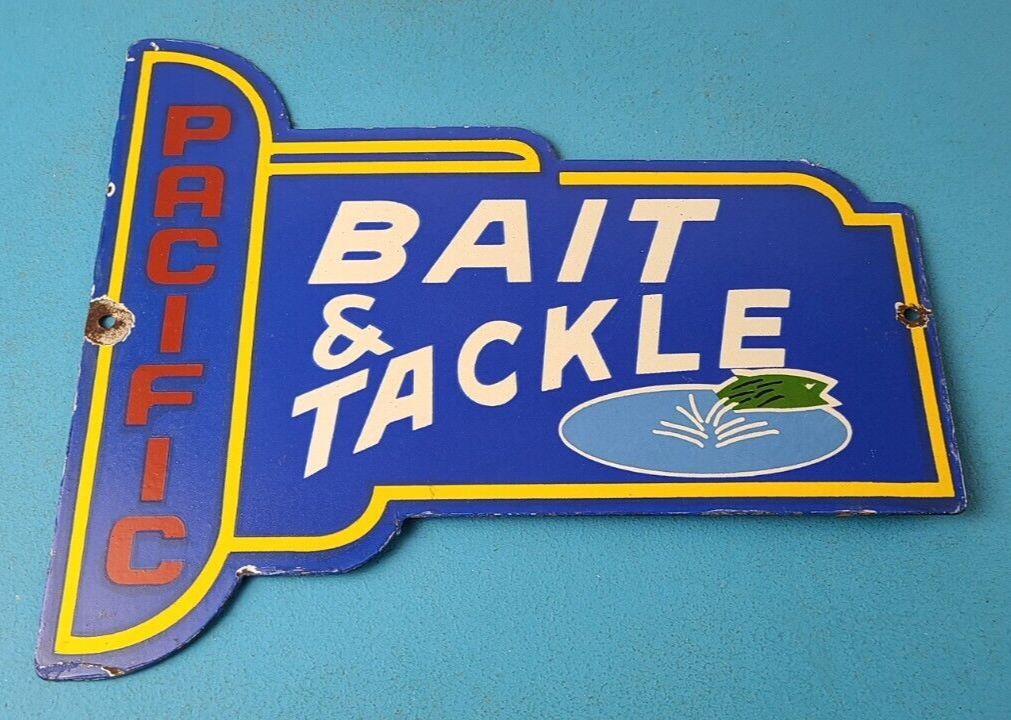 Vintage Pacific Bait Tackle Sign Porcelain Fishing Service Gas Pump Sign 305905702211