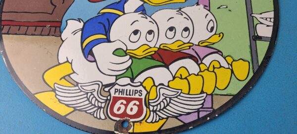 Vintage Phillips 66 Gasoline Sign - Porcelain Huey, Dewey Ducks Gas Pump Sign - Image 12