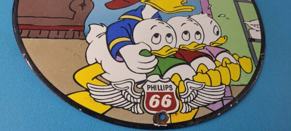 Vintage Phillips 66 Gasoline Sign - Porcelain Huey, Dewey Ducks Gas Pump Sign - Image 7