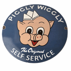 Vintage Piggly Wiggly Sign - Grocery Store Gas Porcelain Self Service Sign