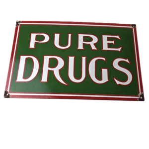 Vintage Pure Drugs Porcelain Sign - General Store Country Gas Pump Plate Sign