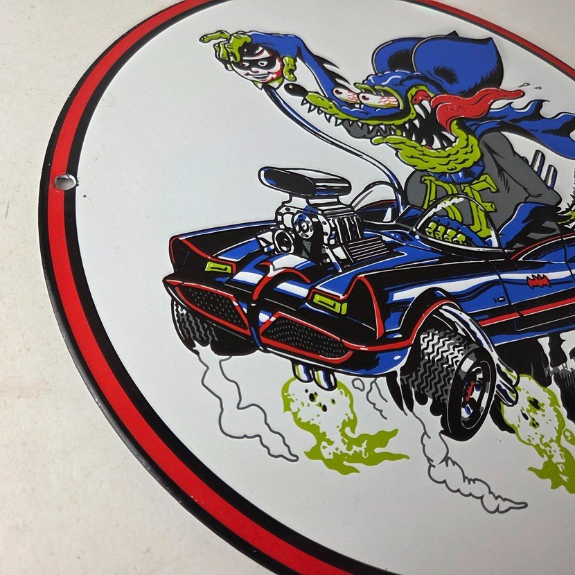 Vintage Rat Fink Hot Rod Batmobile Porcelain Sign - Kustom Fink Sign - Image 6