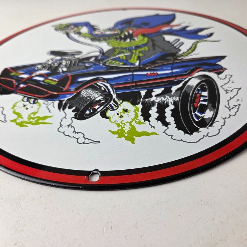 Vintage Rat Fink Hot Rod Batmobile Porcelain Sign - Kustom Fink Sign - Image 10