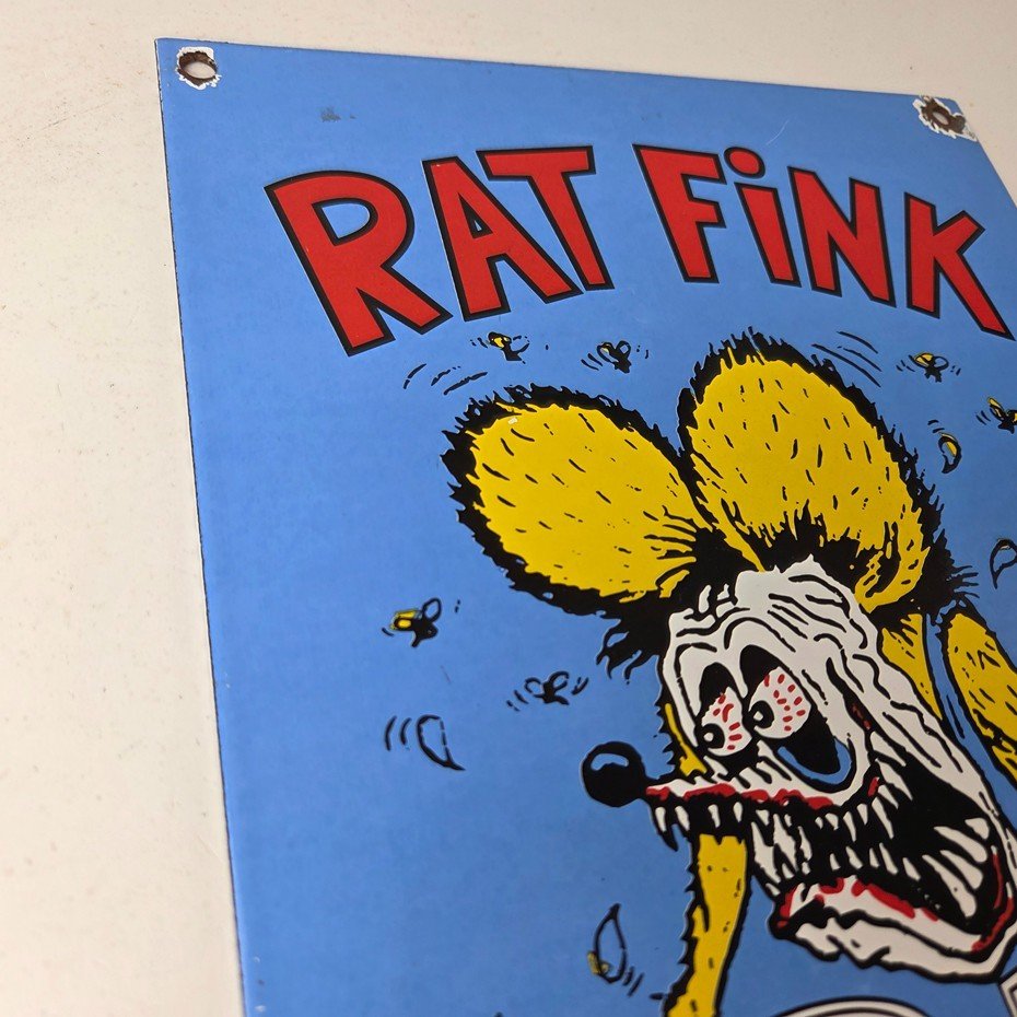 Vintage Rat Fink Sign - Big Daddy Roth Gas Pump Porcelain Garage Shop Sign - Image 5