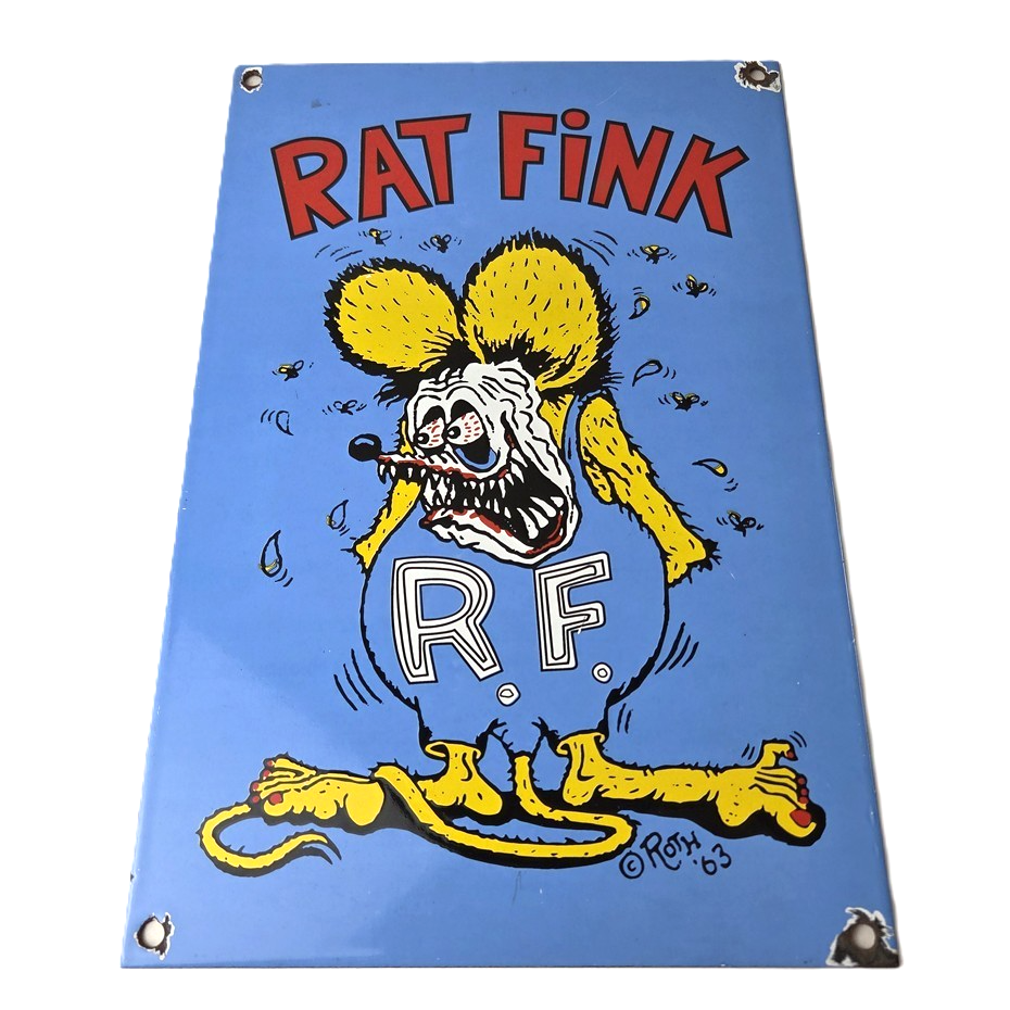 Vintage Rat Fink Sign - Big Daddy Roth Gas Pump Porcelain Garage Shop Sign