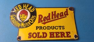 Vintage Red Head Motor Oil Sign Gasoline Pump Plate Sold Here Porcelain Sign 305870216931