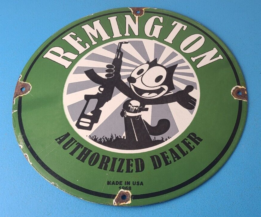 Vintage Remington Firearms Sign Felix the Cat Dealer Gas Pump Porcelain Sign 305898344361