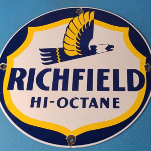 Vintage Richfield Gasoline Sign - Gas Motor Oil Pump Plate Porcelain Sign