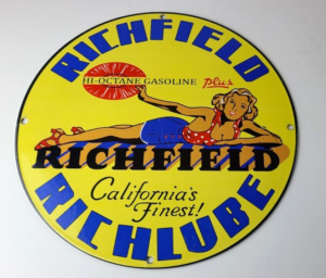 Vintage Richfield Richlube Sign Californias Finest Pinup Girl Gas Pump Sign 305855046861