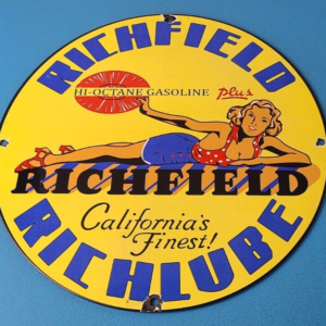 Vintage Richfield Richlube Sign - California's Finest Pinup Girl Gas Pump Sign