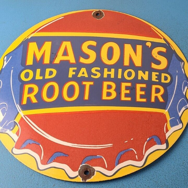 Vintage Root Beer Sign Masons Old Fashioned Beverage Piggly Gas Oil Pump Sign
