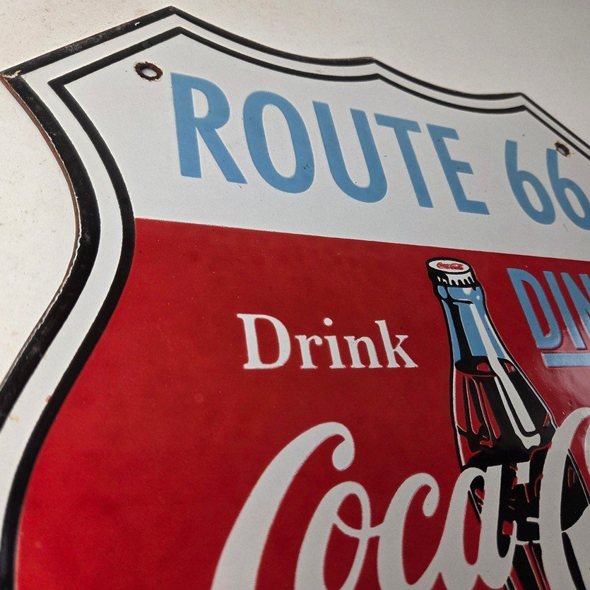 Vintage Route 66 Coca Cola Porcelain Sign - Gas Pump Soda Diner Sign - Image 5