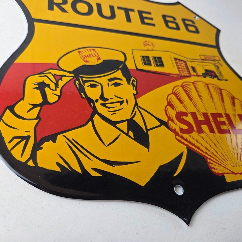 Vintage Shell Gas Sign - Gasoline Attendant Route 66 Pump Porcelain Sign - Image 11