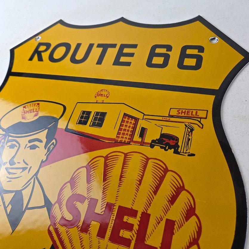 Vintage Shell Gas Sign - Gasoline Attendant Route 66 Pump Porcelain Sign - Image 12