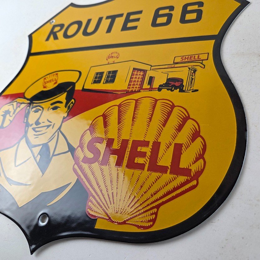 Vintage Shell Gas Sign - Gasoline Attendant Route 66 Pump Porcelain Sign - Image 13