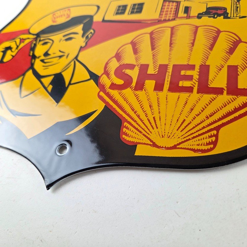 Vintage Shell Gas Sign - Gasoline Attendant Route 66 Pump Porcelain Sign - Image 14