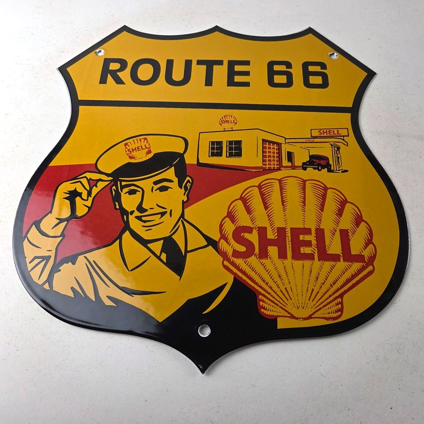 Vintage Shell Gas Sign - Gasoline Attendant Route 66 Pump Porcelain Sign - Image 15