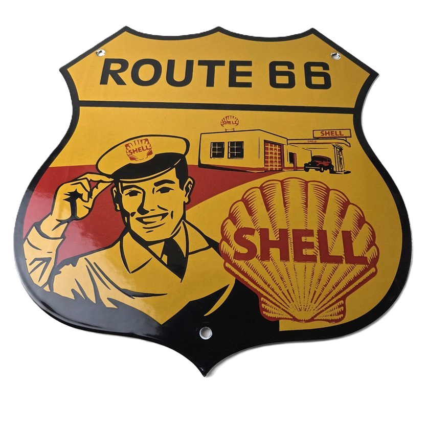 Vintage Shell Gas Sign - Gasoline Attendant Route 66 Pump Porcelain Sign